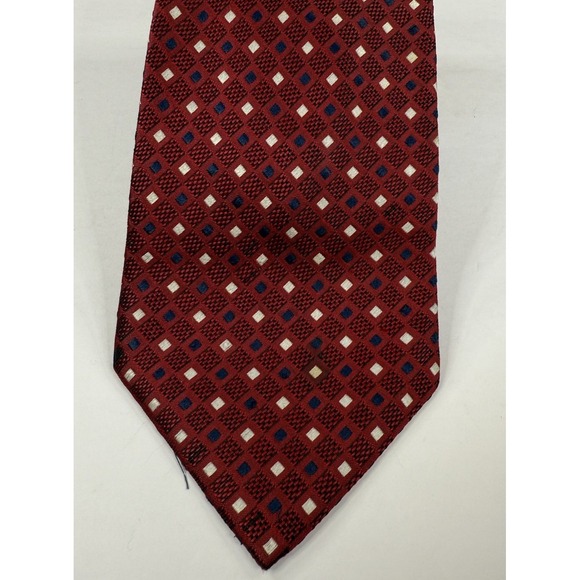 Bruno Piattelli Italian Pure Silk‎ Burgundy Red Blue White Geometric Print Tie - Picture 3 of 3